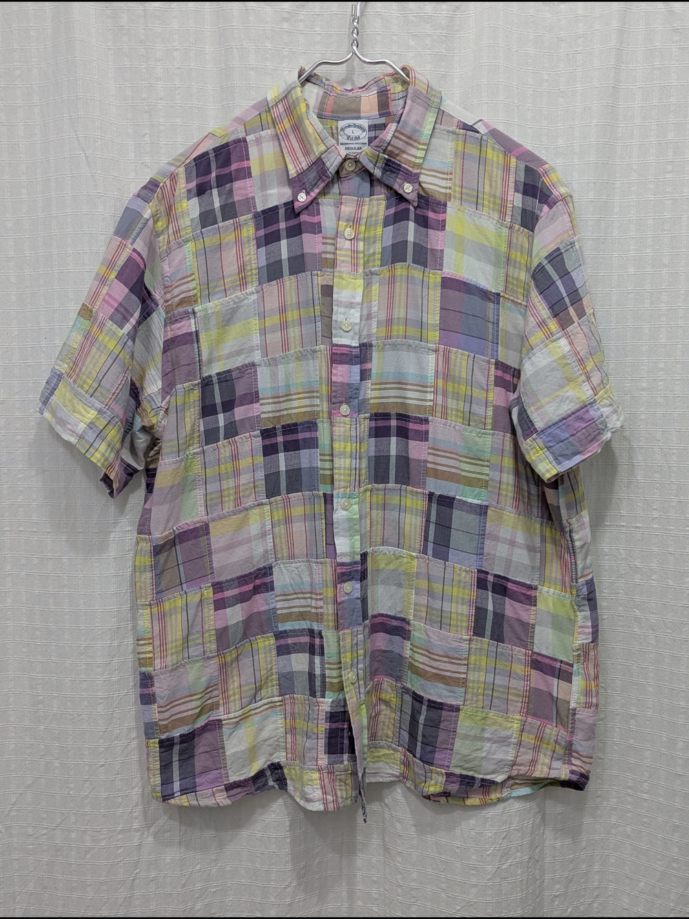 Brooks Brothers Pastel Plaid Patchwork Short-Sleeve Button-Down Shirt Large